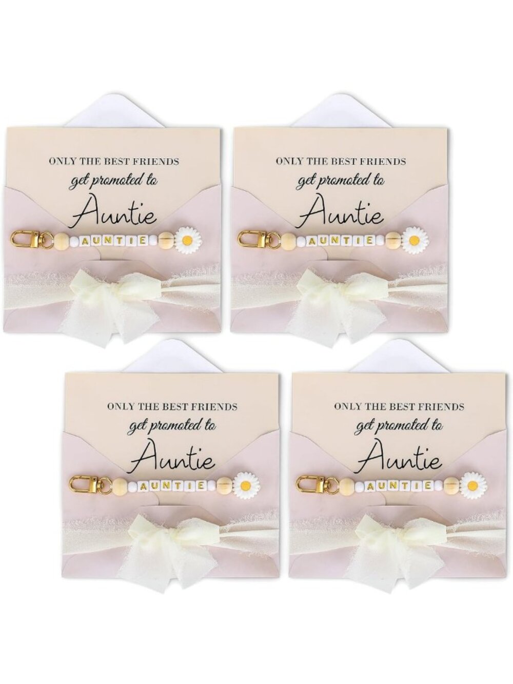 4 Pack Auntie Bracelets for Pregnancy Announcement Gifts with Card - Perfect